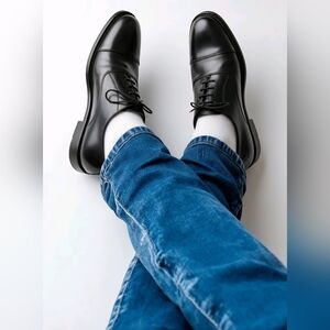 Johnston & Murphy Men's Size 8.5 M Sleek Black Oxford Cap Toe Dress SlipOn Shoes